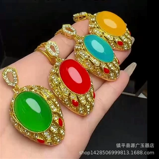 直播货源爆款天然玉髓蛇形蛋面镶嵌吊坠绿玉髓巴西高冰玛瑙挂件