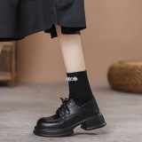 Высокие лоферы для кожаной обуви на платформе, универсальная обувь, ремень, французский стиль, в западном стиле