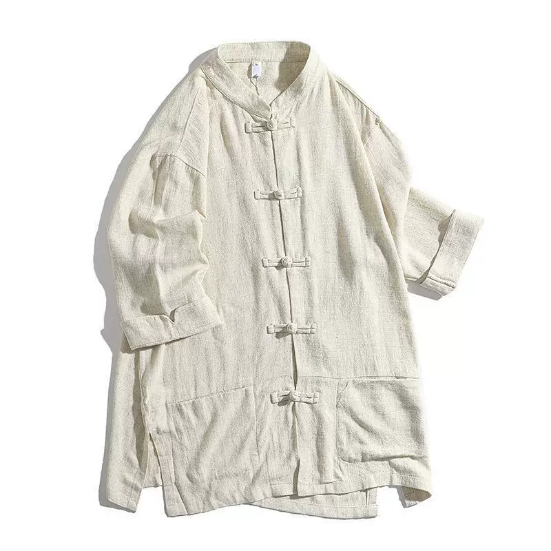 Shirt, jacket, Chinese style, oversize, with short sleeve