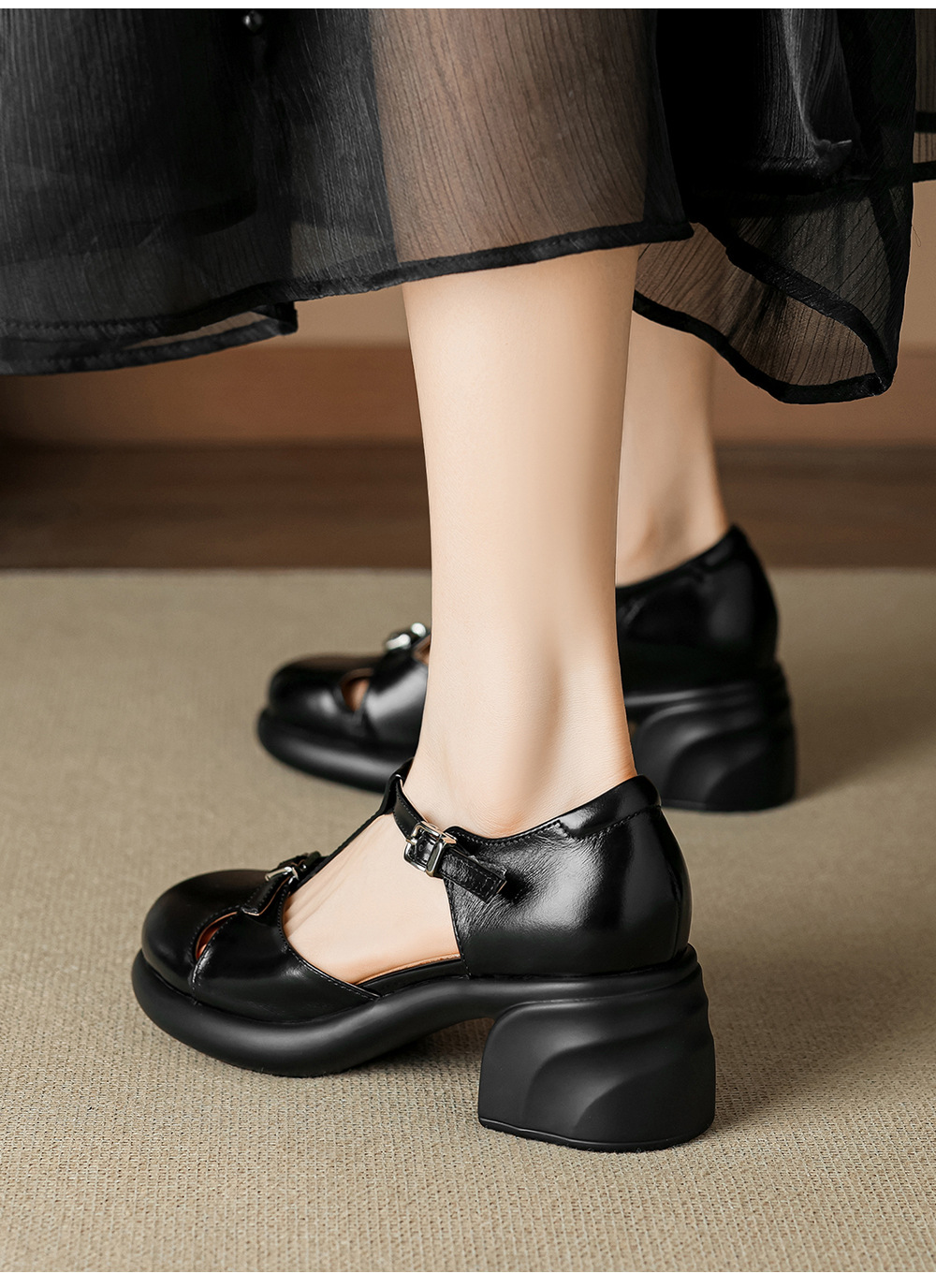 Sandal cao gót nữ mũi nhọn bít đế dày gót 6 cm phong cách đơn giản — đen chi tiết 18