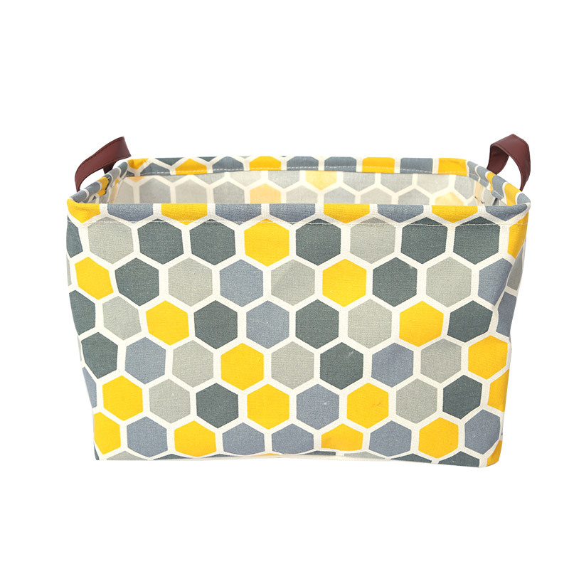 Pequeño algodón fresco y lino con mango escritorio cesta caja de almacenamiento gabinete ropa pequeña cesta de almacenamiento de tela