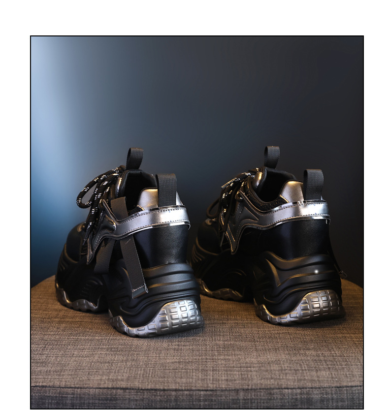Giày sneaker nữ đế dày độn cao bên trong, phong cách bánh xốp mới mùa xuân — Màu đen chi tiết 20