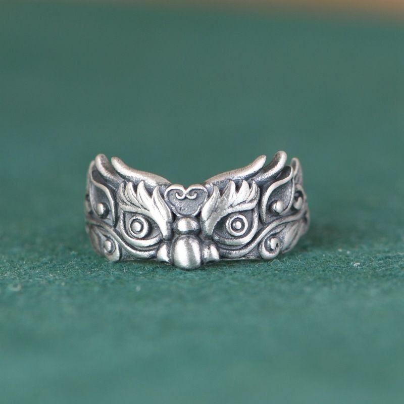 Rui Shou Xing Lion Ring for Men and Women, Vintage Ethnic Style, Niche Design, Adjustable Open Ring Jewelry