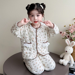 2025新款秋冬季儿童珊瑚绒睡衣加绒加厚公主法兰绒女童家居服套装