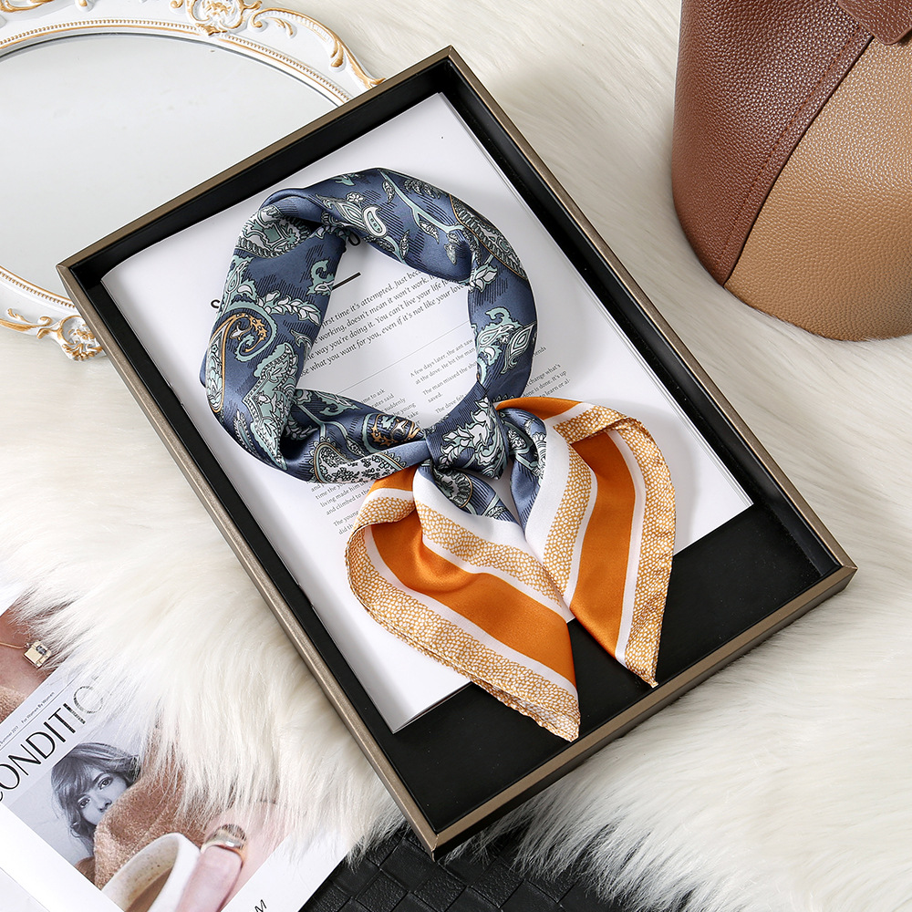 Flor de anacardo europea y americana transfronteriza 70 bufanda de seda de imitación retro todo-fósforo bolsa atada bufanda cuadrada bolsa atada bufanda de seda scarf al por mayor