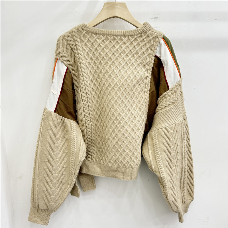 2024 invierno nuevo estilo coreano blando camisa de tela superior superior sensación de alta calidad super hermosa moda universal empalme suéter de color contrastante