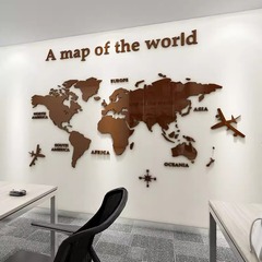 クリエイティブ世界地図背景壁貼りアクリル立体壁貼りオフィス書斎客間ソファー壁面シール