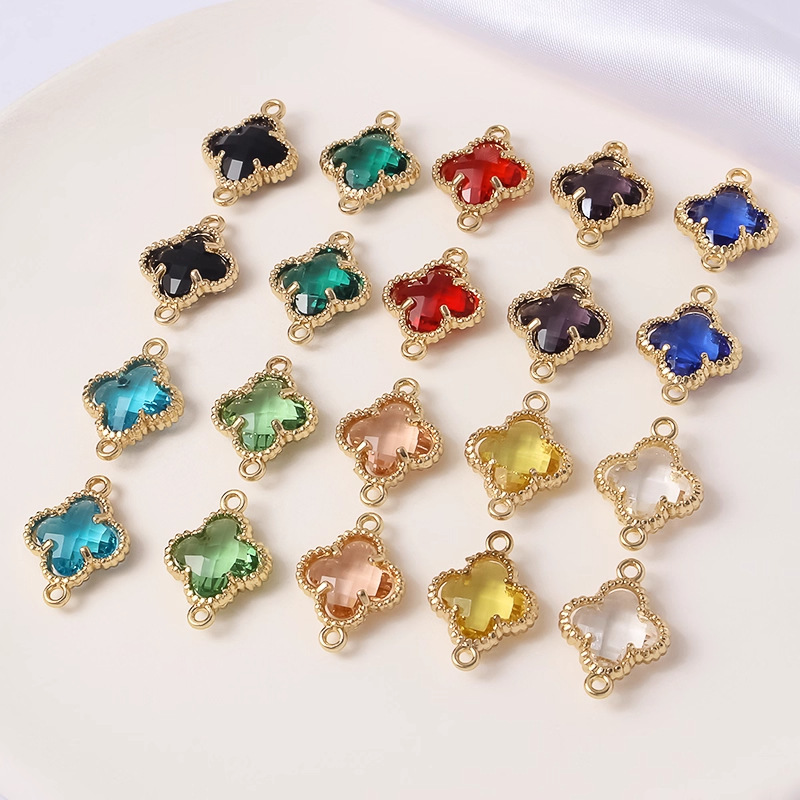 Four-Leaf Clover DIY Accessories Colorful Double-Hanging Glass Crystal Four-Leaf Clover Necklace Pendant Bracelet Accessories Wholesale