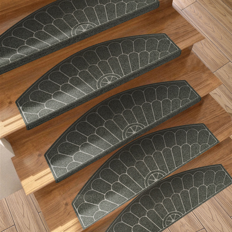Alfombrillas para Escaleras en Espiral de Madera Maciza con Relieve Estilo Europeo, Alfombrillas Autoadhesivas de TPR con Estilo Retro Europeo