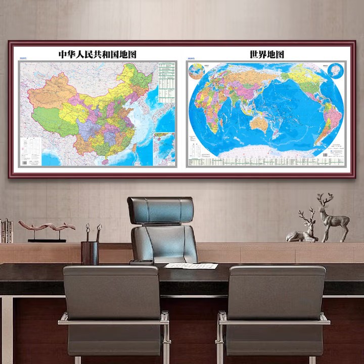2025年新版中国地图挂图高清超大尺寸世界地图带框办公室装饰画