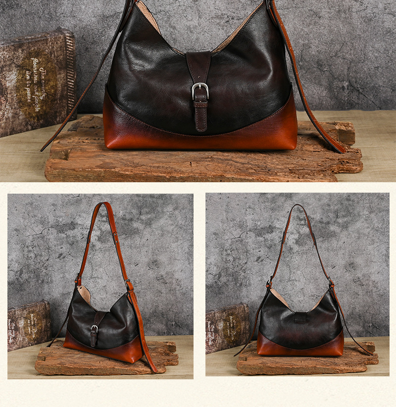 Túi tote da bò thật phong cách vintage, tay cầm chắc chắn, dung tích lớn — Vàng cổ điển, Màu xanh lá cây, Đỏ cổ điển, Nâu cổ điển chi tiết 21