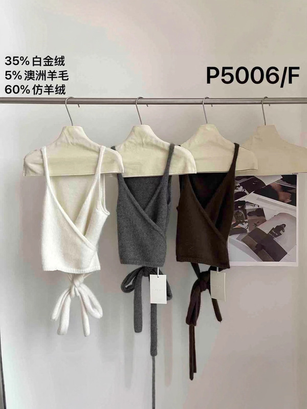 韩版设计感绑带式针织背心一白金绒仿羊绒吊带秋冬叠穿马甲P5006|undefined