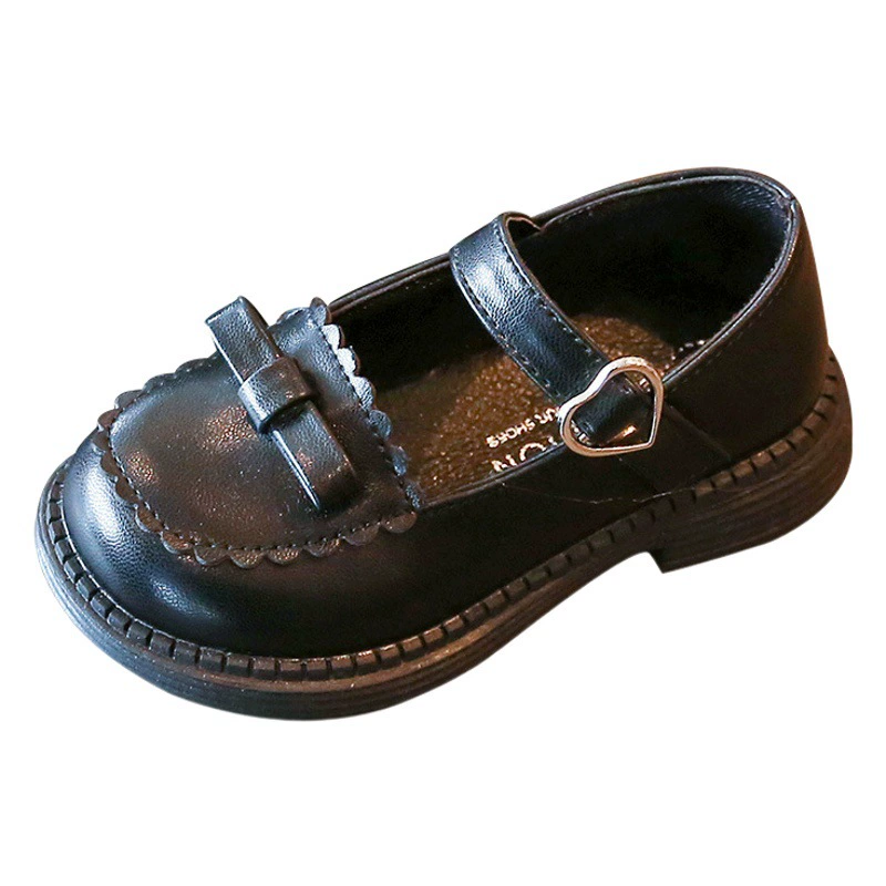 2025 Весна-Осень Новые кожаные туфли для девочек Маленькие девочки Туфли с кружевом и бантом Принцесса Милый стиль Мягкая подошва Туфли Doudou