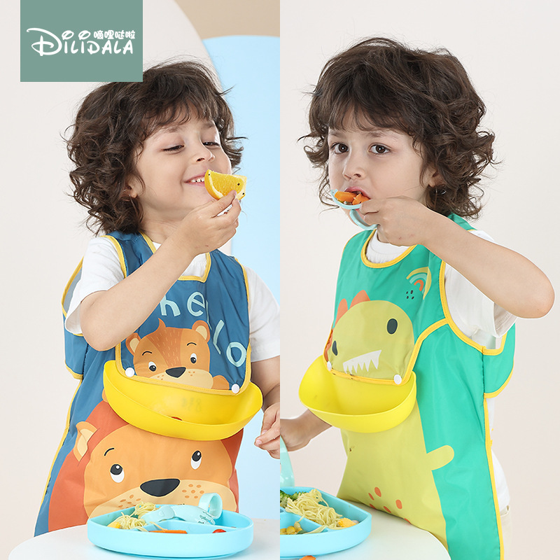 Baby's Dining Bib Food Bag Children's Waterproof and Dirty-proof Vests Overalls Women's Spring and Summer Baby Sleeveless Apron Baby's Dining Bib Food Bag Children's Waterproof and Dirty-proof Vests Overalls Women's Spring and Summer Baby Sleeveless Apron