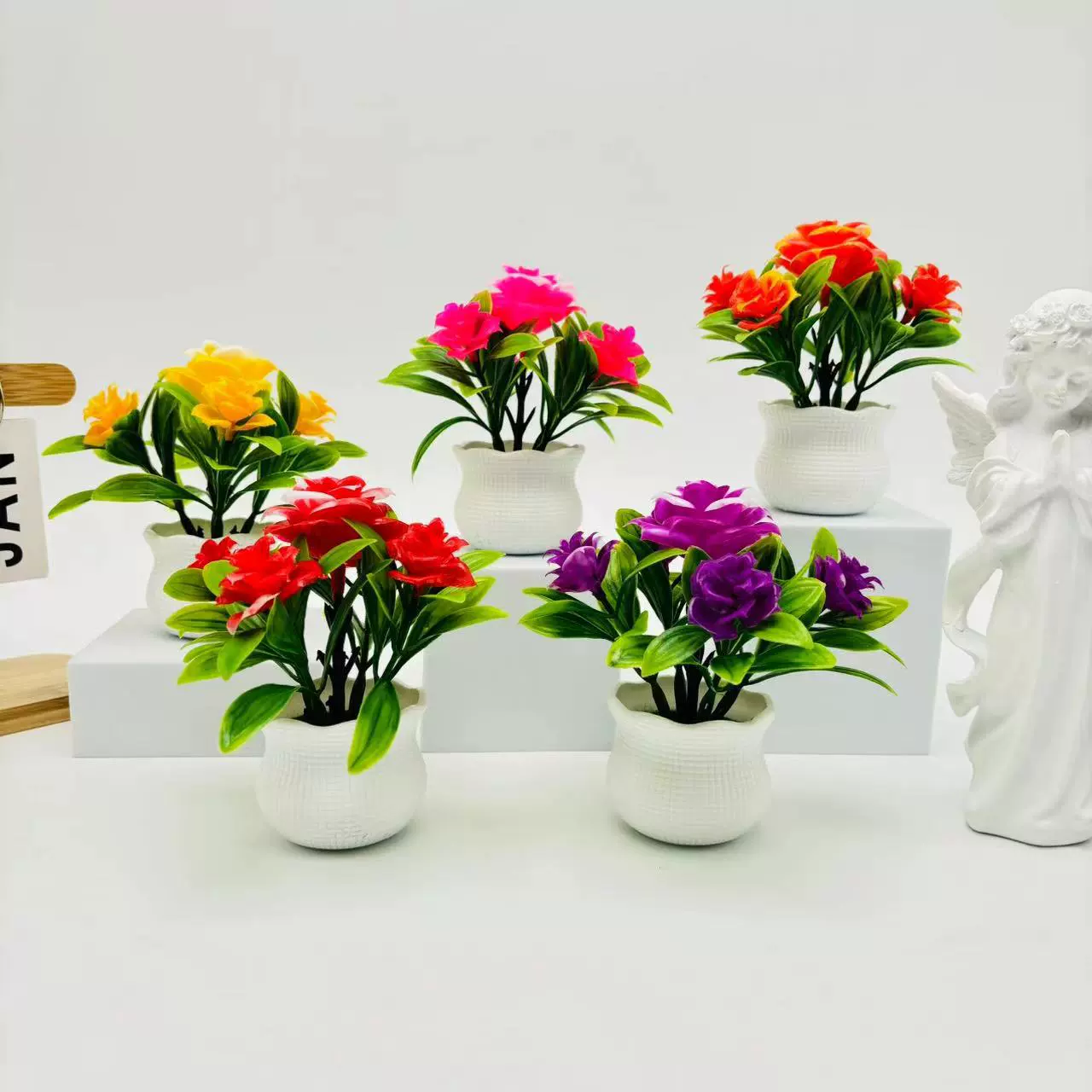 5 роз маленький клетчатый горшок бонсай Свадебная свадебная дорога декоративные искусственные цветы имитация растений в горшках