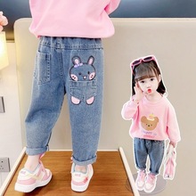 2024春秋新款女童牛仔裤中小童宽松韩版宝宝洋气休闲韩版时尚长裤