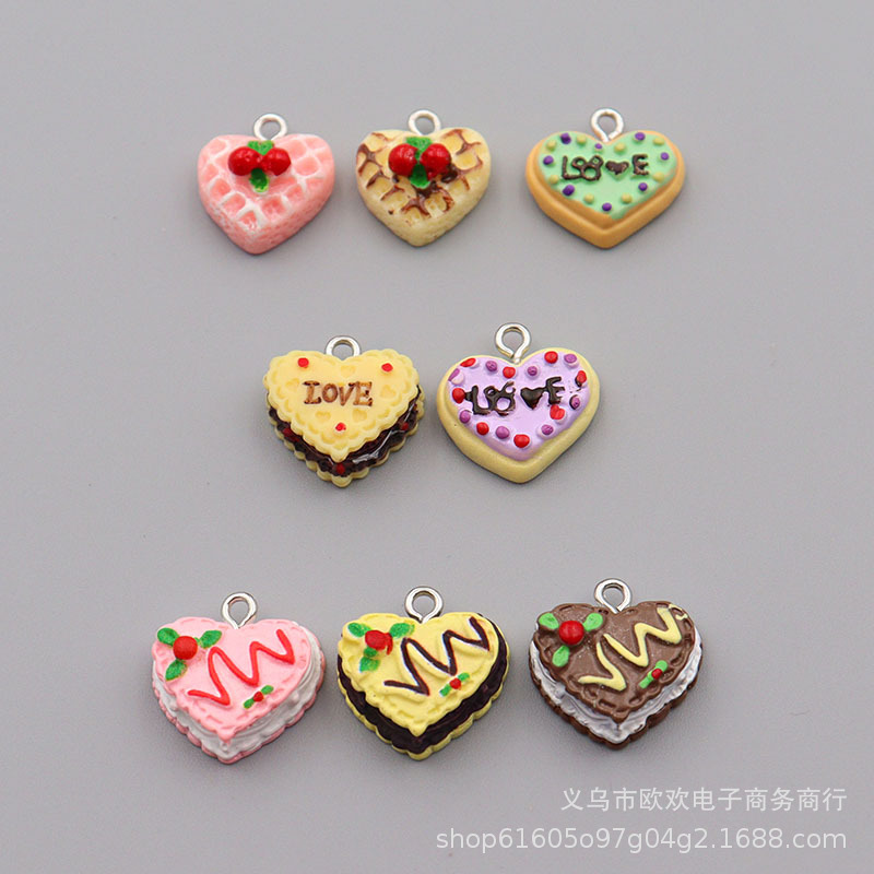 New heart-shaped resin cake cream mobile phone accessories earrings pendant bag pendant keychain DIY accessories