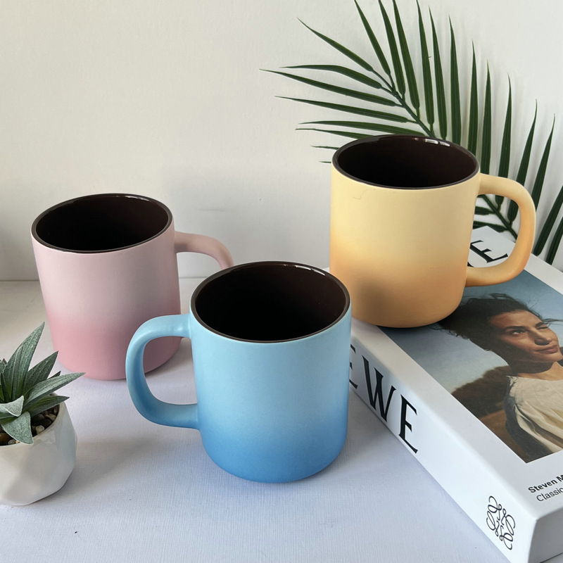 450mlグラデーション色陶磁器カップカスタム家庭用オフィスコーヒー水泡茶カップマグカップ卸売り|undefined
