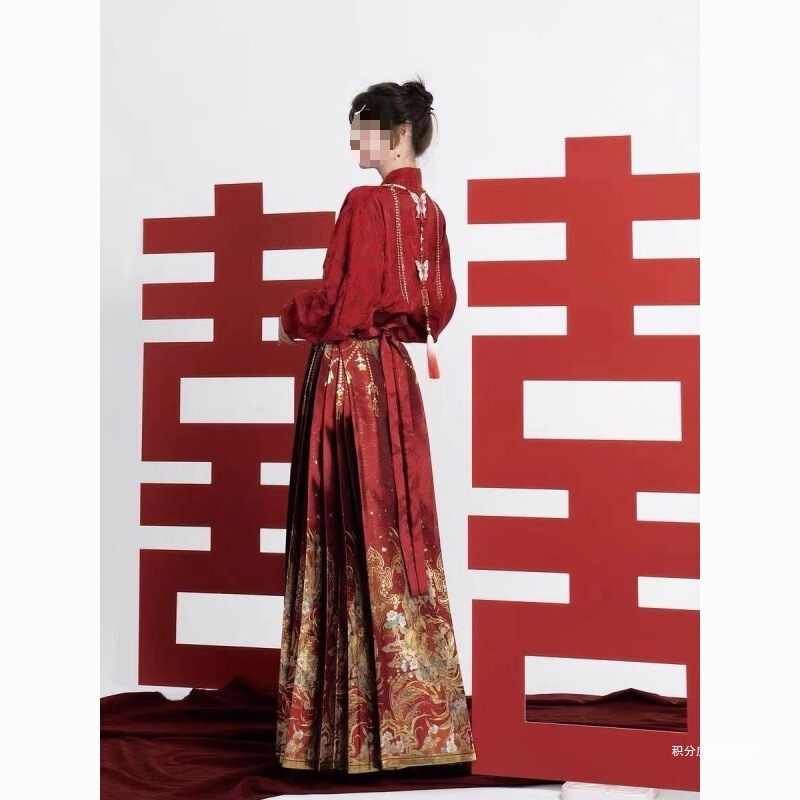 New Chinese-Style Hanfu Wedding Dress Engagement Dress Red Mamian Skirt Wedding National Style Suit Set