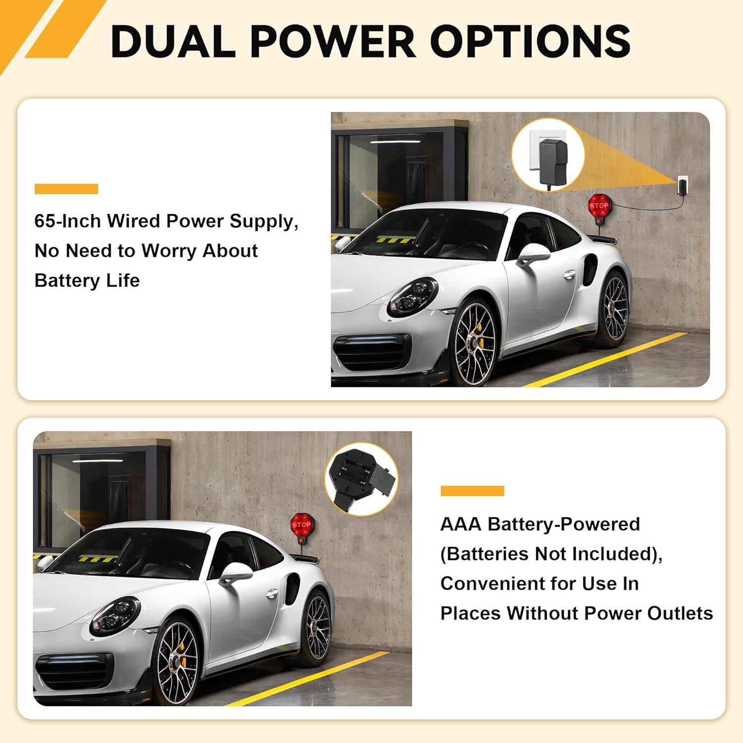 Adjustable Garage Parking Sensor Aid with Led Indicator Dual Power Rotary Connector