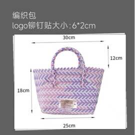 新款小清新PP手工编织菜篮子糖果色休闲百搭大容量包包斜纹手提包