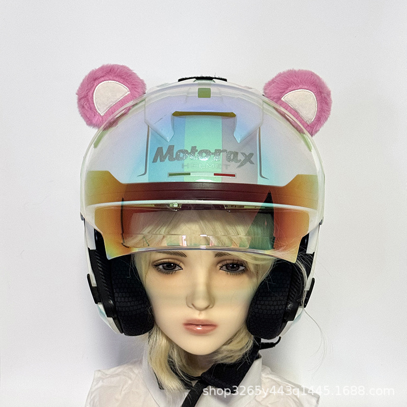 Helmet Decoration Cat Ears Electric Car Motorcycle Accessories Strawberry Bear Plush Ski Helmet Animal Ears Universal Removable