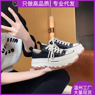 High-Quality Spring & Fall Casual Thick-Soled Small Height-Increasing Breathable Versatile Non-Slip Low-Cut Canvas Shoes for Women 2025 New Style