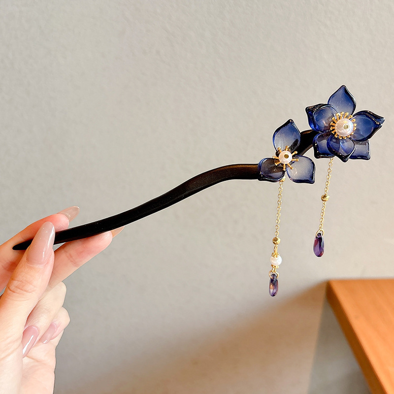 Estilo antiguo chino paso horquilla nuevo estilo chino updo horquilla de alto grado sándalo palillos elegante Hanfu borla tocado