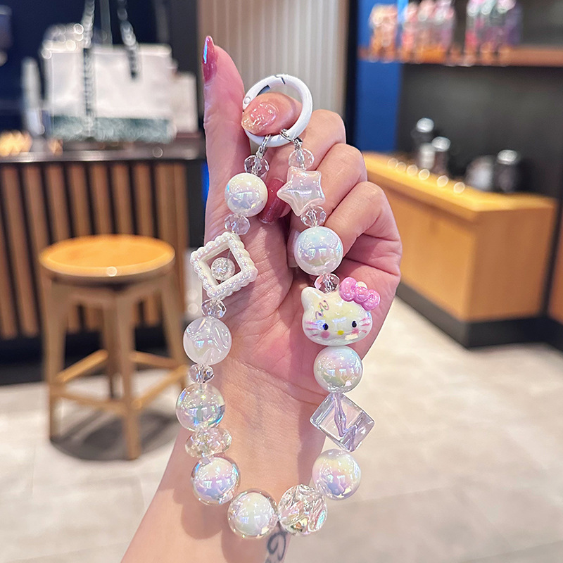 Nuevo colgante de cadena de teléfonos móviles de dibujos animados palomitas de maíz colgante de llavero creativo colgante de bolsas de perlas pintadas a mano