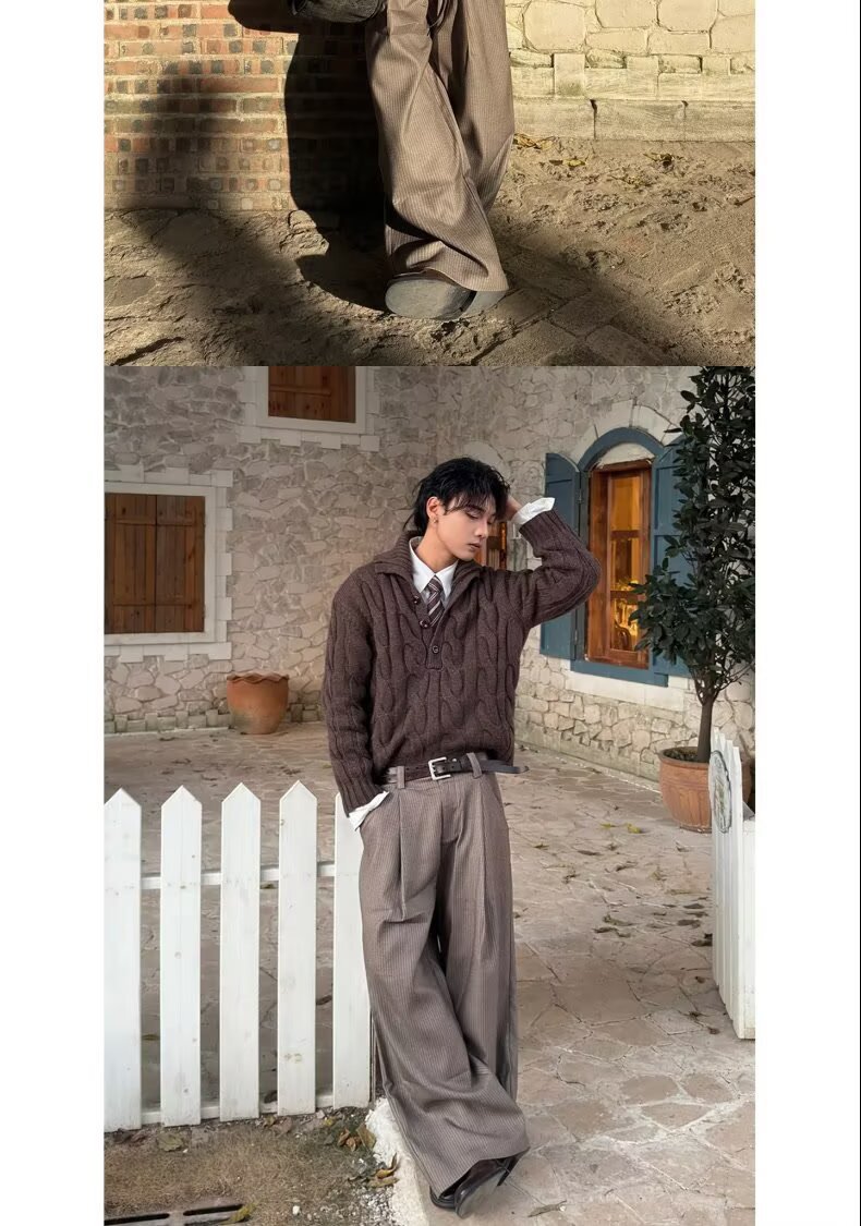 Men's Cable Knit Sweater Chunky Embossed Texture Pullover Jumper_voghion.com