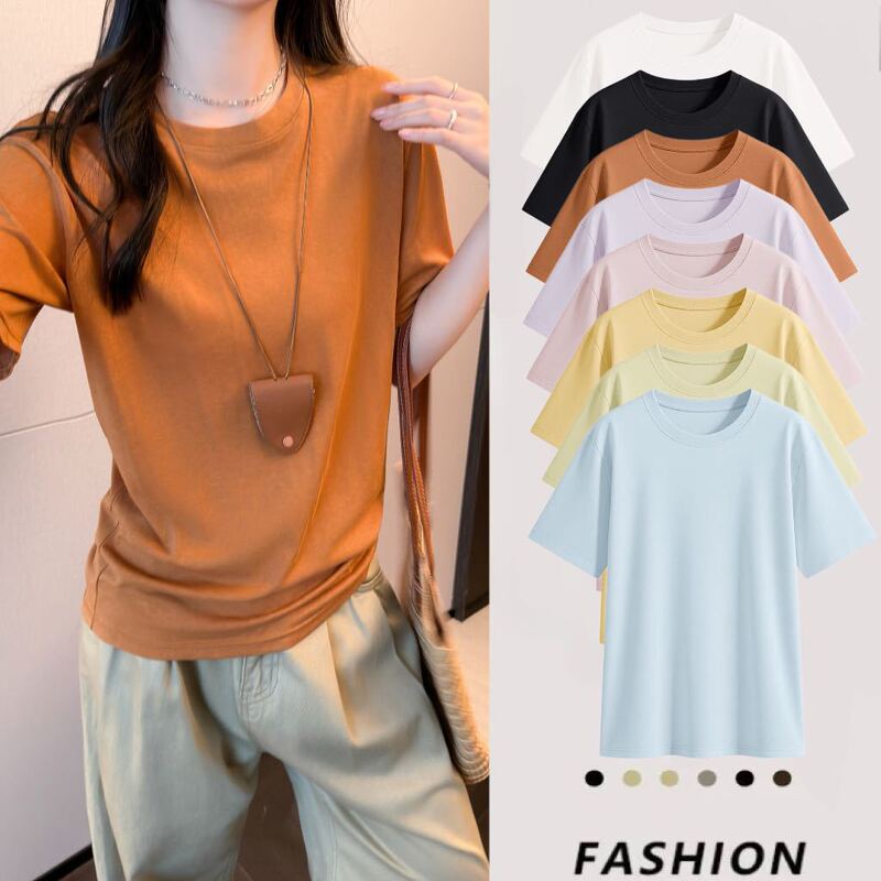 2026 New Tencel Lyocell Snowflake Cotton and Linen Round Neck Short-Sleeve Base Shirt in Eight Colors, Versatile and Slimming Korean Style Top