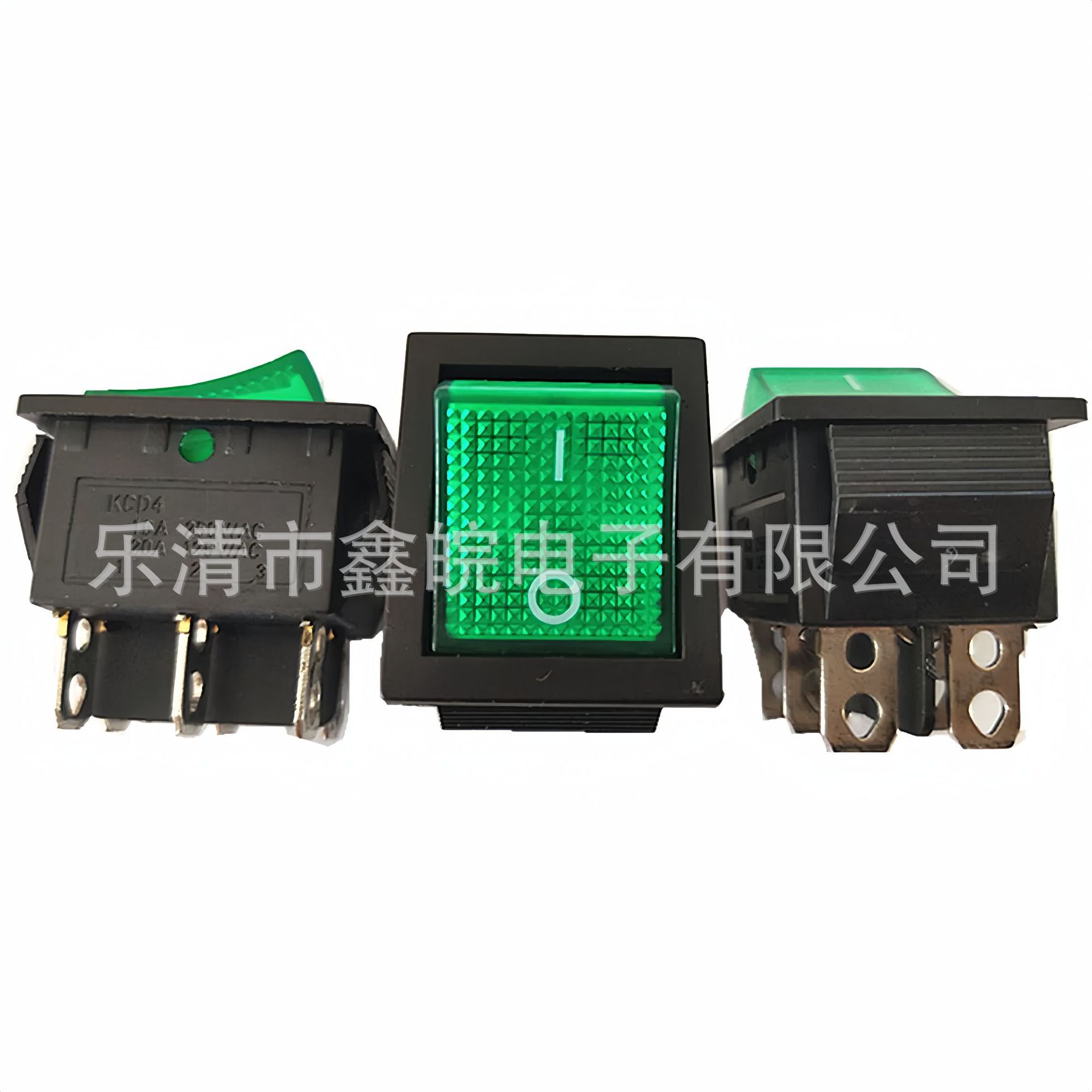 供应船型开关KCD4 六脚二档带灯 绿灯绿盖船行开关 卡扣式