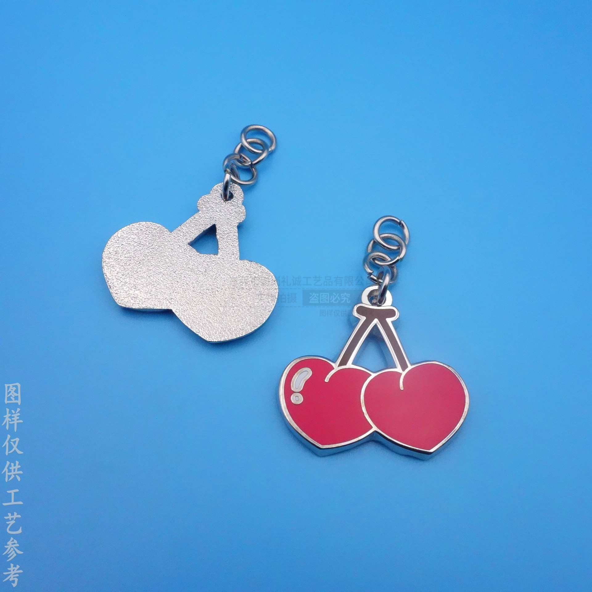 工厂定制金属拉链吊牌 樱桃形状设计 珐琅饰品无锁头合金拉牌拉片