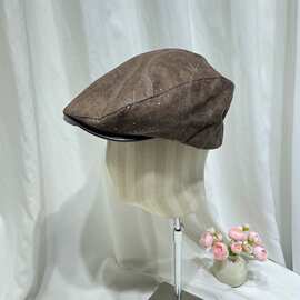 日系复古烫钻前进帽子女秋冬时尚皮檐贝雷帽显脸小百搭画家报童帽