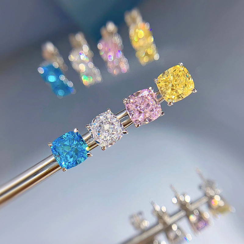 7g Weight High Carbon Diamond Inlay Material Ear Studs Classification 1 Pair Quantity Holiday Occasion 925 Sterling Silver Material Square Pattern Women'S Gender Inlay Design 1 Pair 925 Sterling Silver High Carbon Diamond Square Ear Studs 6
