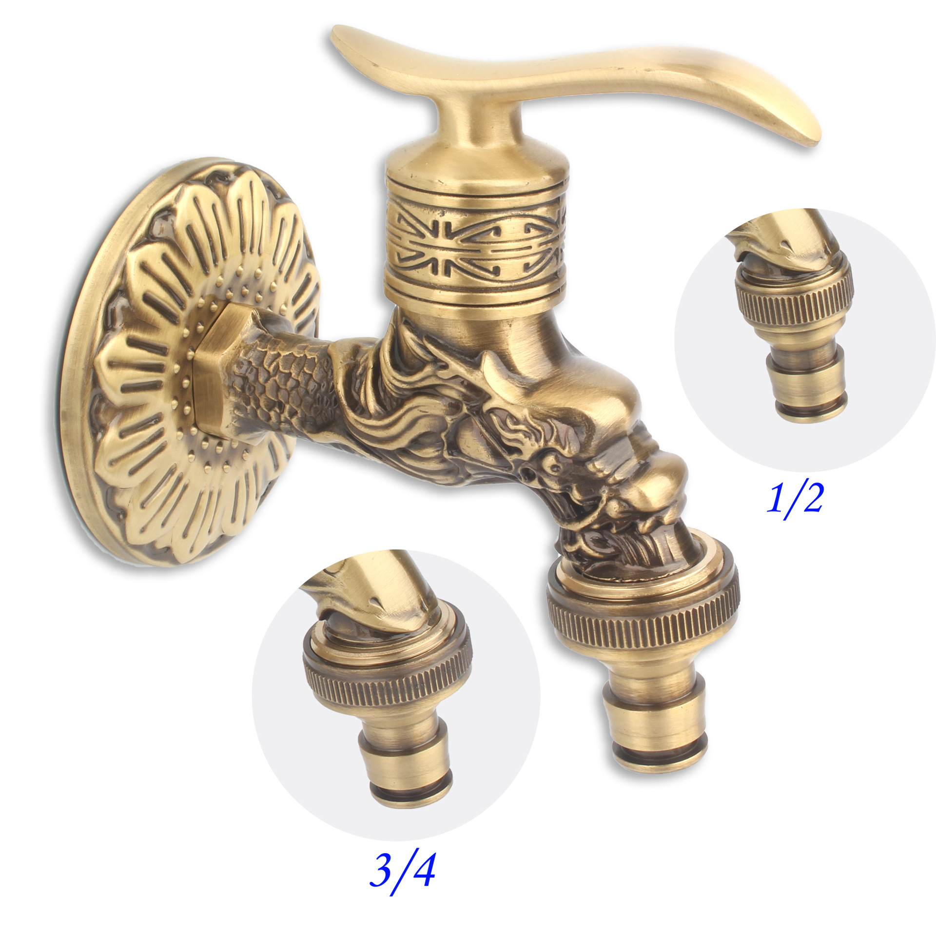 Cross-camera Amazon brass European antique carved single cold faucet faucet, bathroom faucet, washing machine, garden undefined
