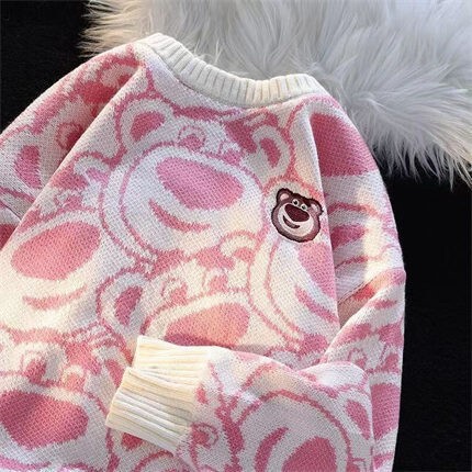 2025 Japanese Style Cute Strawberry Bear Knitwear for Women in Autumn and Winter Thickeneded Loose Lazy Style Soft Waxy Milk Knitwear Jacket
