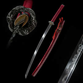 外贸批发手工红色日本刀长款打刀一体刀剑居合长刀katana未开刃