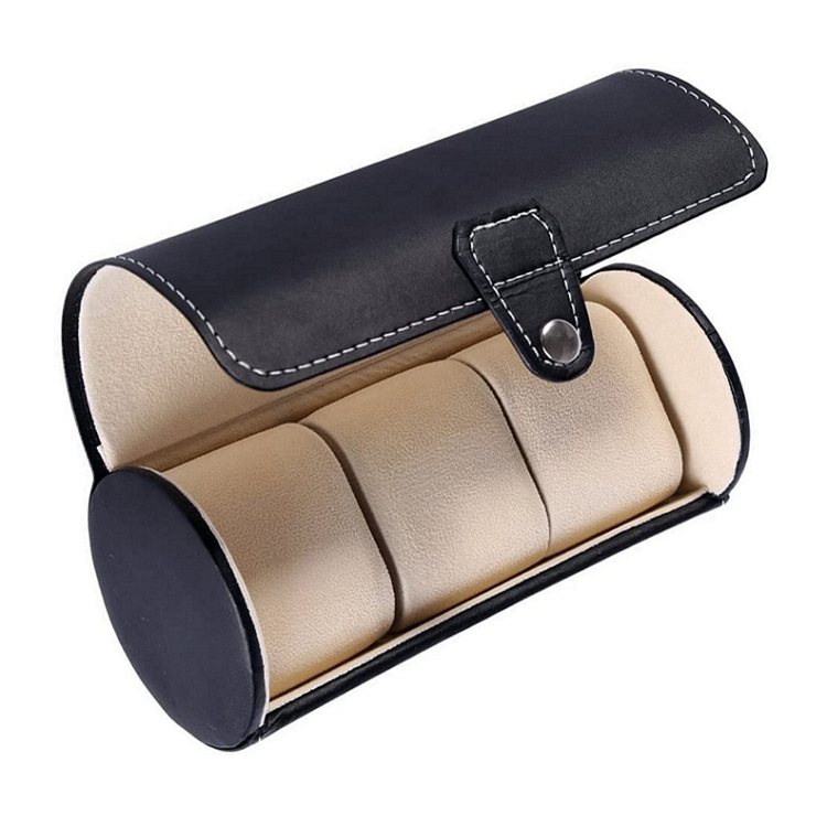 旅行手表收纳盒 人造革卷手表收纳袋首饰盒 3 个插槽(黑色)