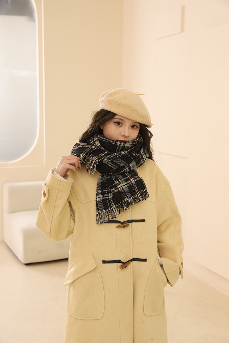 Red scarf women's winter 2024 new Korean version New Year's warm couple Christmas gift checkered pattern_voghion.com