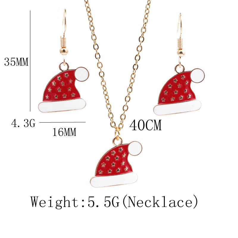 Christmas Hat Pendant Alloy Dripping Oil Necklace Earring Set Wholesale Jewelry Nihaojewelry display picture 1