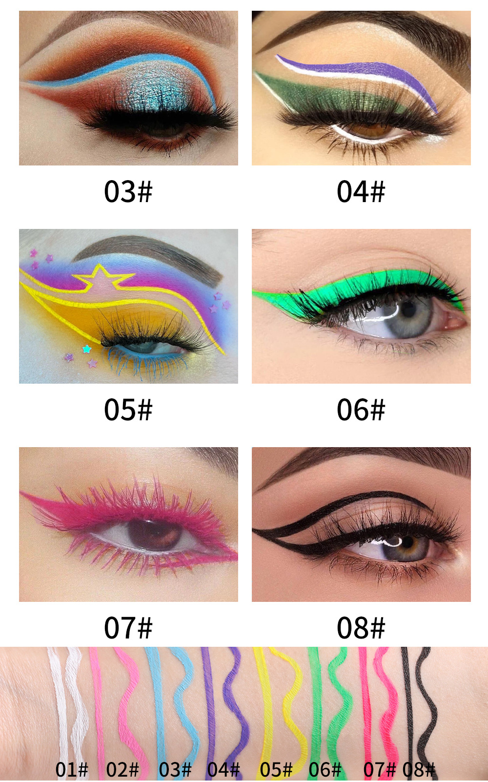 julystar Southeast Asia Foreign Trade Cool Black Eyeliner Liquid Pen Cross-border Europe and America Waterproof Colored Eyeliner Pen Set Wholesale undefined