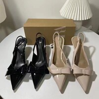 New pointed French bow shallow high-heeled women's shoes with back strap and slim heel fashion temperament sandals for women