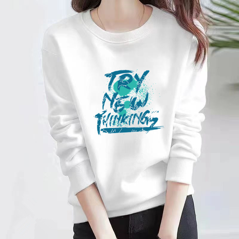 2026 Autumn/Winter New Women's Sweatshirt Cotton White Long Sleeve Round Neck Versatile Slimming Women's Jacket Wholesale 2026 Autumn/Winter New Women's Sweatshirt Cotton White Long Sleeve Round Neck Versatile Slimming Women's Jacket Wholesale