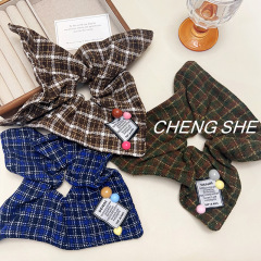布艺格子方巾大肠发圈女丸子头发绳超大号扎发皮筋高弹力马尾头绳