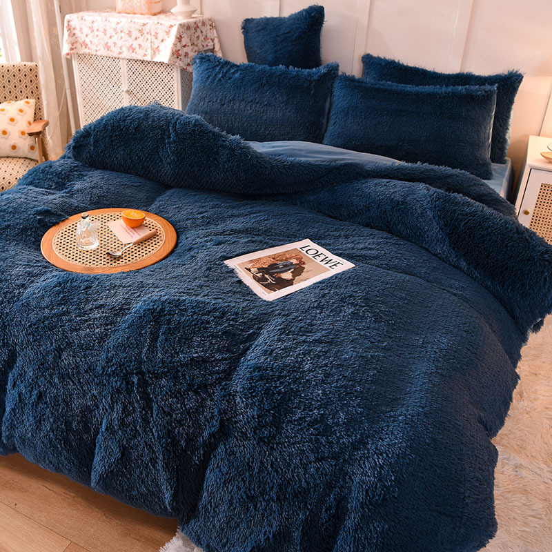 Sábana de cuatro piezas para cama de terciopelo de visón grueso, funda de edredón de felpa cálida de invierno, juego de cuatro piezas de terciopelo de cristal de color sólido