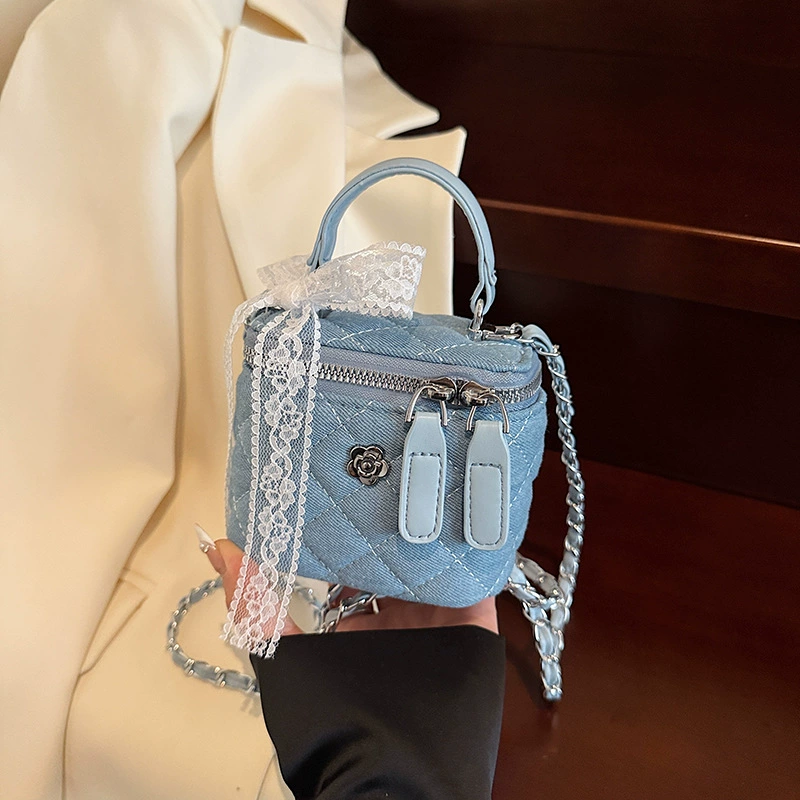 Denim Box Shoulder Bag, chain strap, light-luxury one-shoulder design, small & large