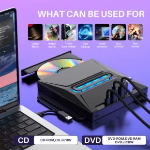 Внешний USB 6-в-1 оптический привод, CD/DVD-буксер с кард-ридером TF/SD и USB‑хаб (чёрный)