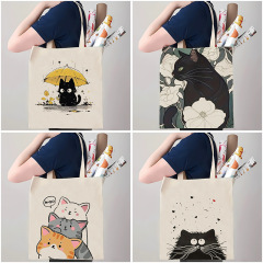 クロスボーダー人気のかわいい猫プリントキャンバスバッグショルダー折りたたみハンドバッグショッピングバッグトラベルバッグはカスタマイズ可能