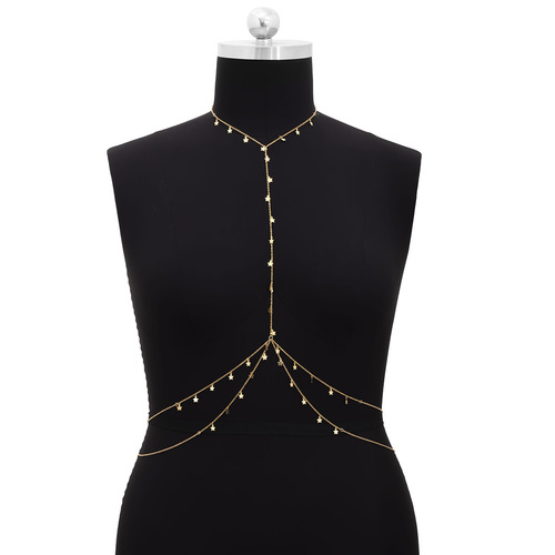 European and American cross-border accessories Beach bikini metal multi-layered chest chain Sexy star-shaped tassel chain body chain for women